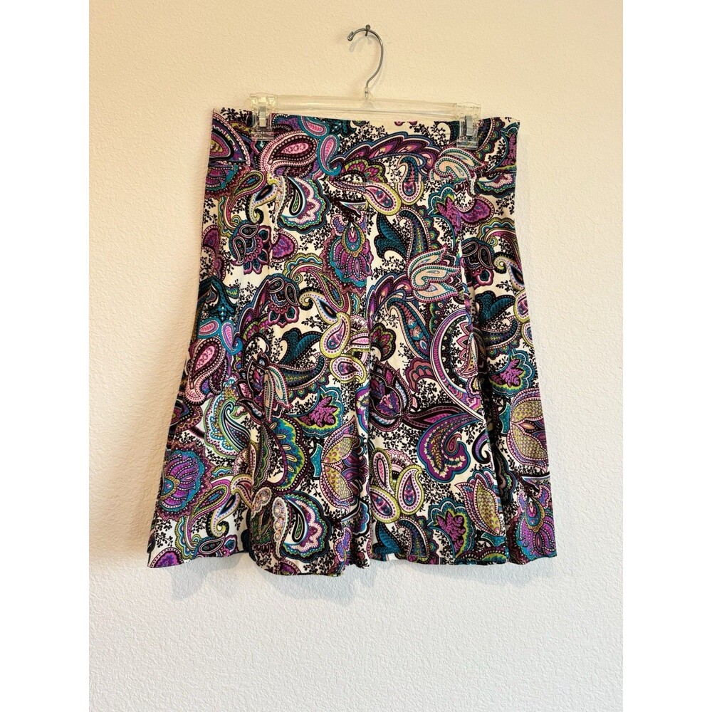 Mix IT Stretch Women's Purple Paisley Colorful Pleated Skirt High Rise Size 8